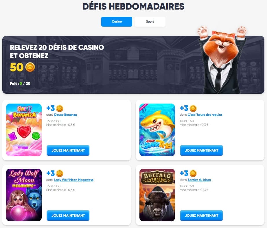 Cazimbo Casino defis hebdomadaires