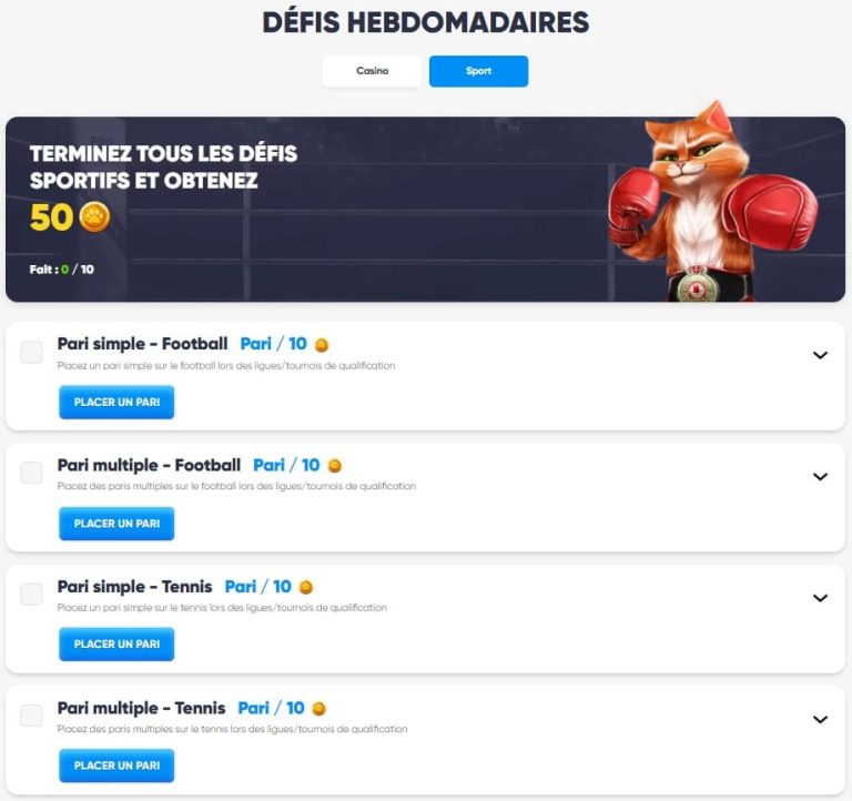 Cazimbo Casino defis sportif hebdomadaires